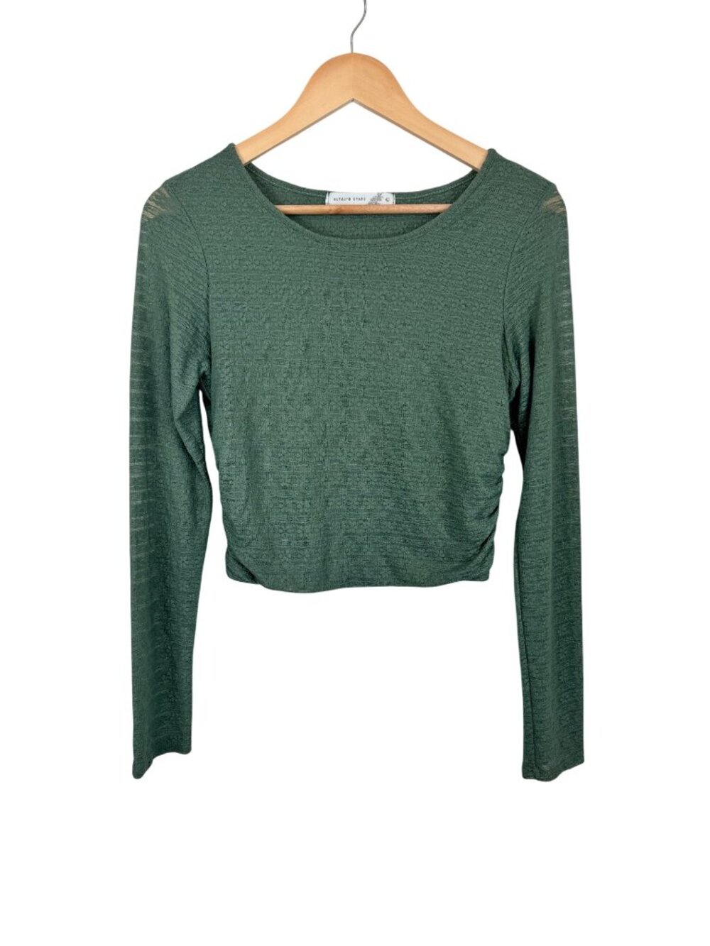 Altar'd State Green Floral Textured Long Sleeve Crop Top Womens Size Large